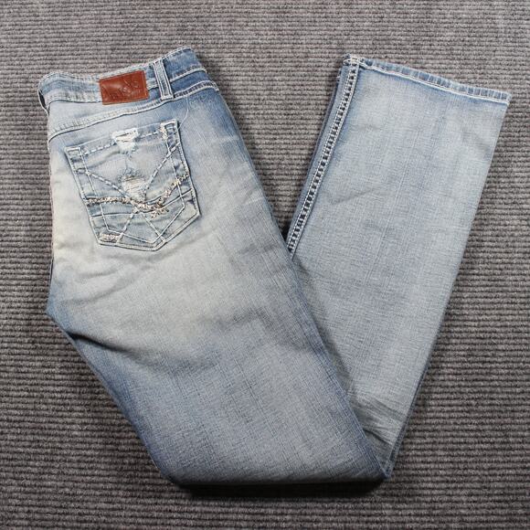 BKE Sabrina Boot Jeans Womens 31x31.25 Light Wash Stretch Thick Stitch - Picture 1 of 10